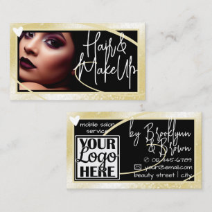 Classy Logo Photo Stylish Gold Frame Heart Luxe Business Card