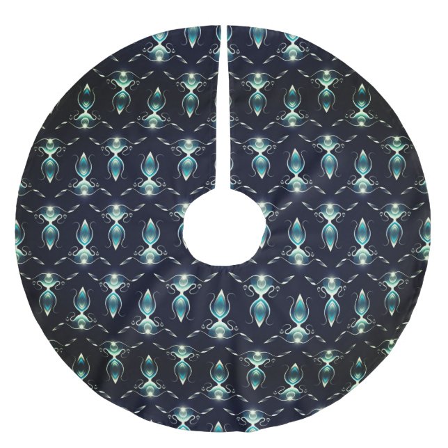 Classy Look of Blue Gems with Glowing Light Brushed Polyester Tree Skirt (Front)