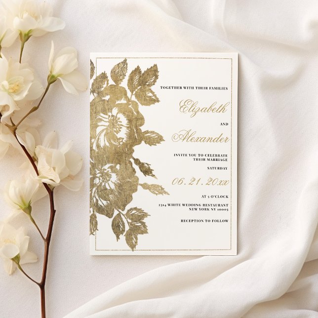 Classy luxurious white gold rose floral wedding  invitation (Classy luxurious white gold rose floral wedding)