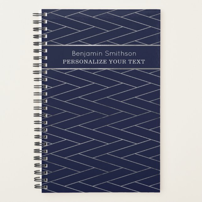 Classy Luxury Abstract Navy Blue Grey Professional Planner (Front)