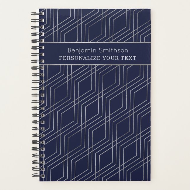 Classy Luxury Abstract Navy Blue Grey Professional Planner (Front)