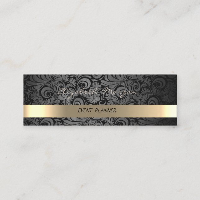 Classy Luxury  Elegant ,Damask,Faux Gold Mini Business Card (Front)