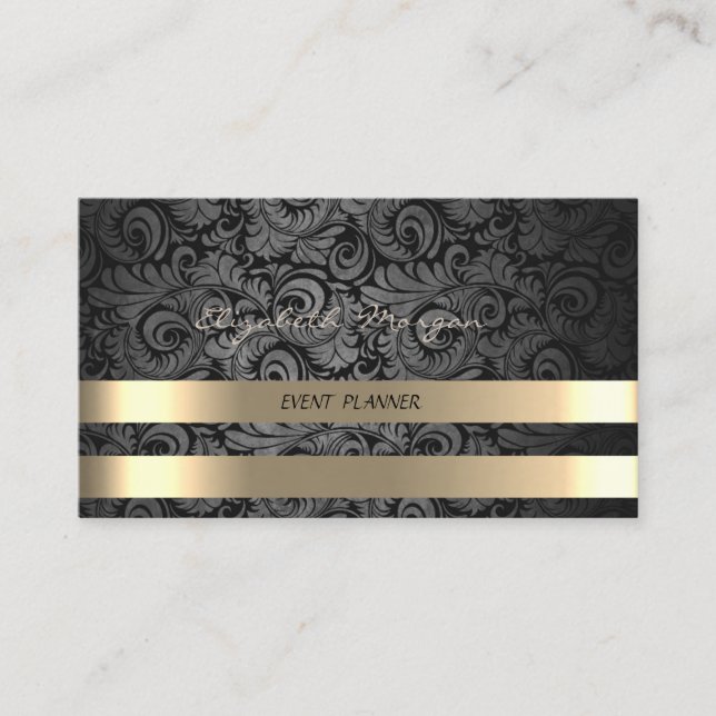 Classy Luxury  Elegant ,Damask,Faux Gold Stripes Business Card (Front)
