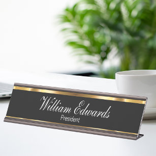 Classy Luxury Gold Black Executive Design Desk Name Plate