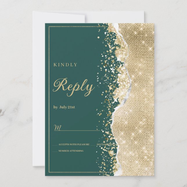 Classy luxury green gold glitter RSVP Invitation (Front)