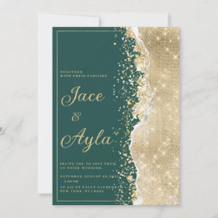Classy luxury green gold glitter Wedding Invitation