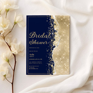 Classy luxury navy blue gold glitter Bridal Shower Invitation