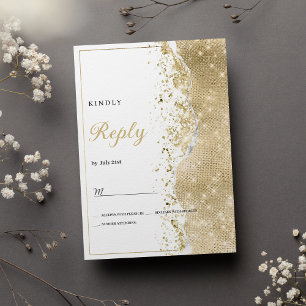 Classy luxury white gold glitter bokech RSVP Invitation