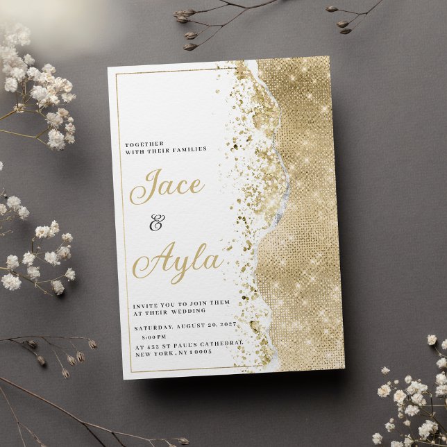 Classy luxury white gold glitter bokech Wedding Invitation (Classy luxury white gold glitter bokech Wedding )