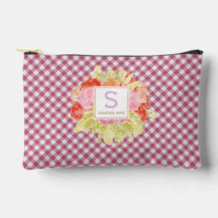 Classy Magenta Red Pink Gingham Check Pattern Accessory Pouch