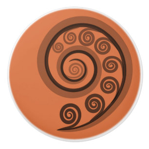 Classy Mandarin-Orange Curly Swirls Ceramic Knob