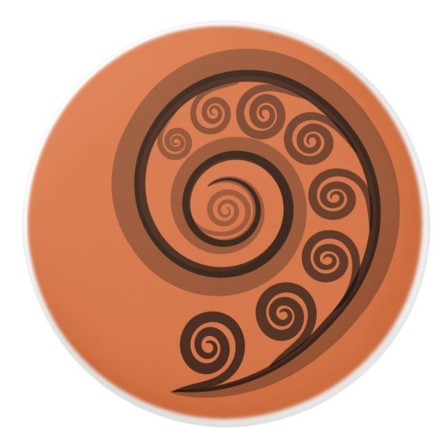 Classy Mandarin-Orange Curly Swirls Ceramic Knob (Front)