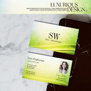 Classy Marble Green Curved Decor Monogram Photo Business Card