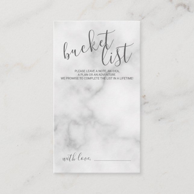 Classy Marble Modern Script Wedding Bucket List Advice Card (Front)
