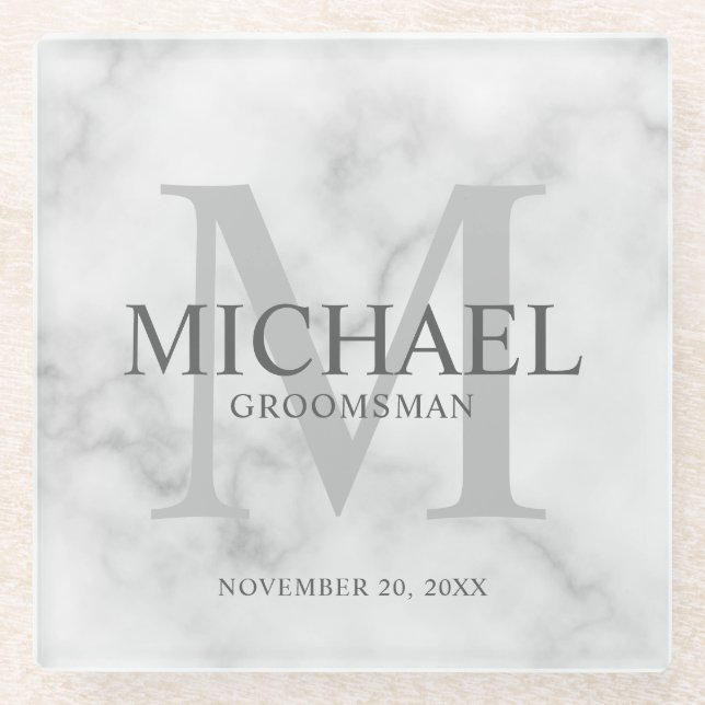Classy Marble Personalised Groomsmen Glass Coaster (Front)