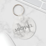 Classy Marble Personalised Monogram and Name Key Ring<br><div class="desc">Personalised Monogram and Name Gift
features personalised name in grey and monogram in light grey as background,  in classic serif font style,  
on white marble background.

Perfect as holiday gift,  family reunion favours,  thank you gift for groomsmen and gift for any special occasions.</div>