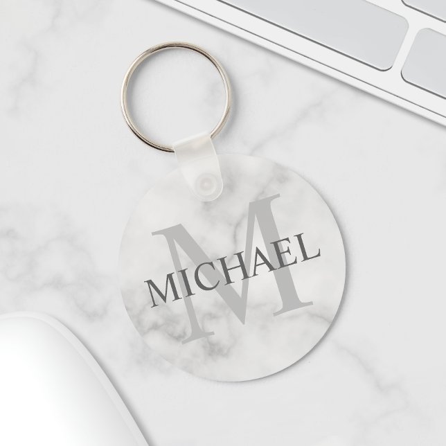Classy Marble Personalised Monogram and Name Key Ring (Creator Uploaded)