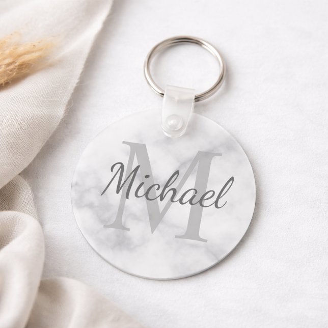 Classy Marble Personalized Monogram and Name Key Ring (Creator Uploaded)