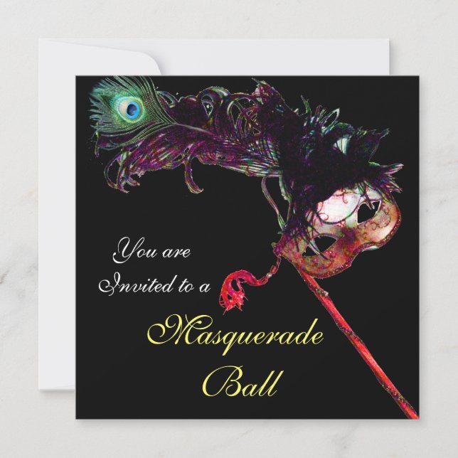 CLASSY MARDI GRAS MASQUERADE BALL MASK ,Black Invitation (Front)