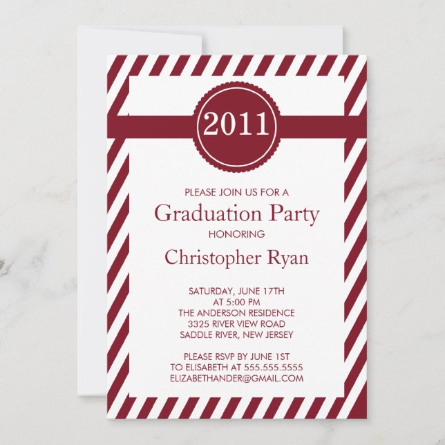 Classy Maroon Stripes Graduation Invitation (Front)