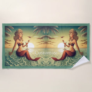 Classy Martini Mermaid Thunder_Cove  Beach Towel