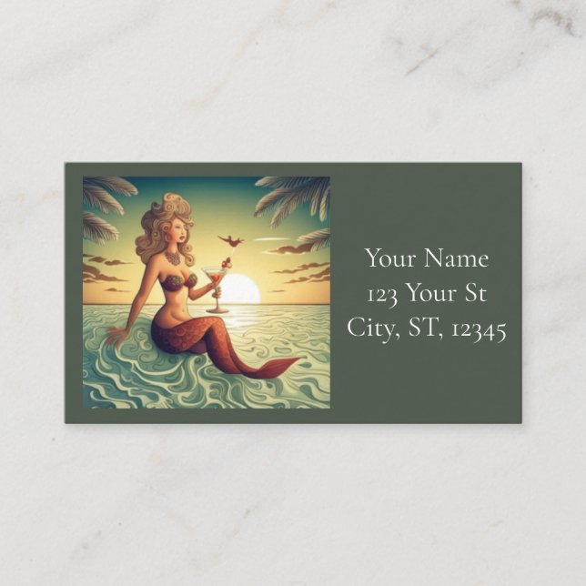 Classy Martini Mermaid Thunder_Cove  Business Card (Front)