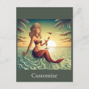 Classy Martini Mermaid Thunder_Cove Postcard