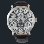 Classy Masculine Black White Damask Monogram Watch<br><div class="desc">This is a vintage, Victorian era, black and white damask design with a space for your monogram. It's an elegant, pretty pattern that you can personalise / customise with your initials. For those who love a stylish, antique, monogrammed look.</div>