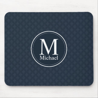 Classy, Masculine Dark Blue Custom Monogram Mouse Pad