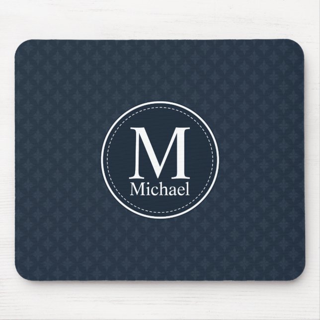 Classy, Masculine Dark Blue Custom Monogram Mouse Pad (Front)