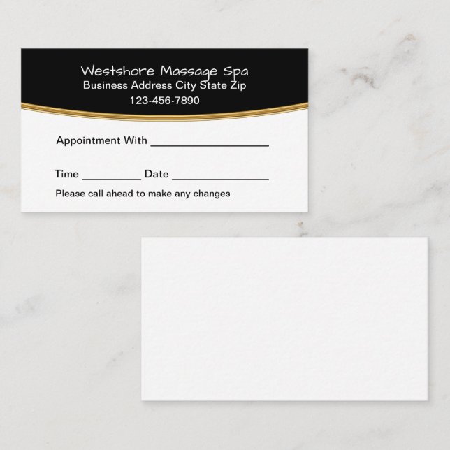 Classy Massage Therapist Spa Appointment Cards (Front/Back)