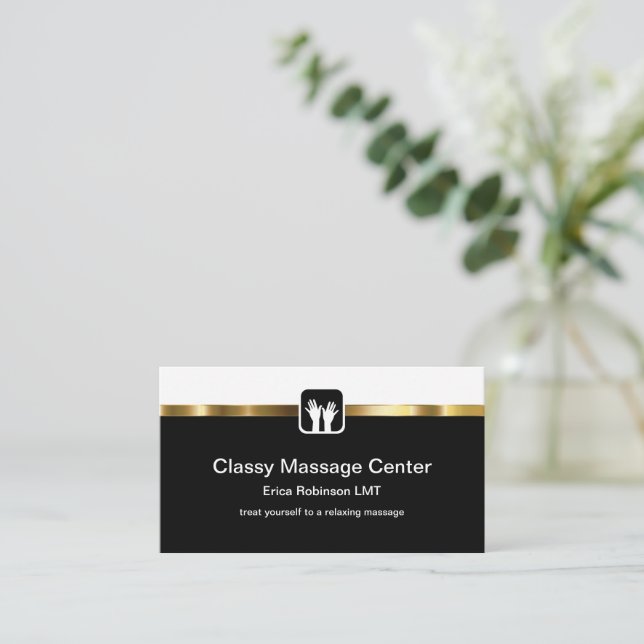 Classy Massage Therapy Upscale Business Cards (Standing Front)