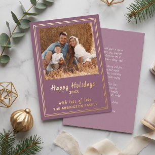 Classy Mauve Gold Foil Happy Holidays Family Photo