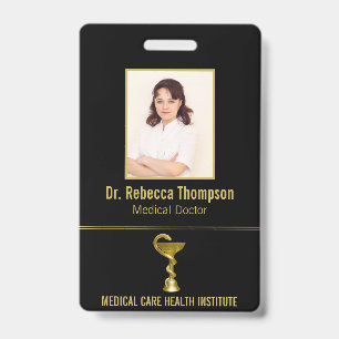 Classy Medical Bowl Snake Hygieia Gold Photo ID Badge