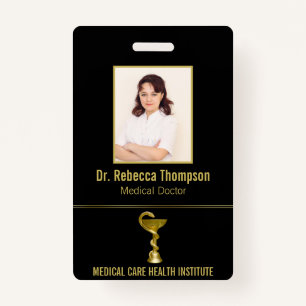 Classy Medical Bowl Snake Hygieia Gold Photo ID ID Badge
