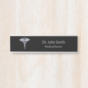 Classy Medical Caduceus on Black Silver Door Sign