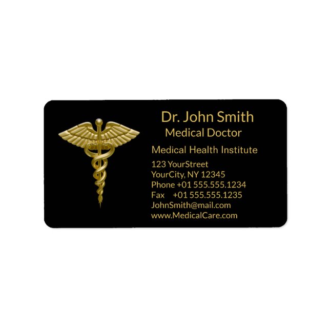 Classy Medical Gold Caduceus Black - Address Label (Front)