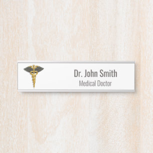 Classy Medical Gold Caduceus Black Wings Elegant Door Sign