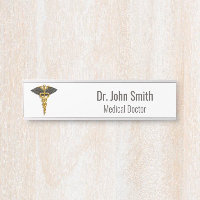 Classy Medical Gold Caduceus Black Wings Elegant Door Sign (Front)