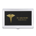 Classy Medical Gold Caduceus Business Card Holder