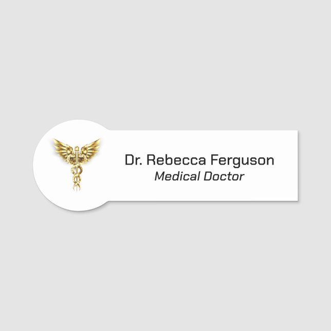 Classy Medical Gold Caduceus Name Tag (Front)
