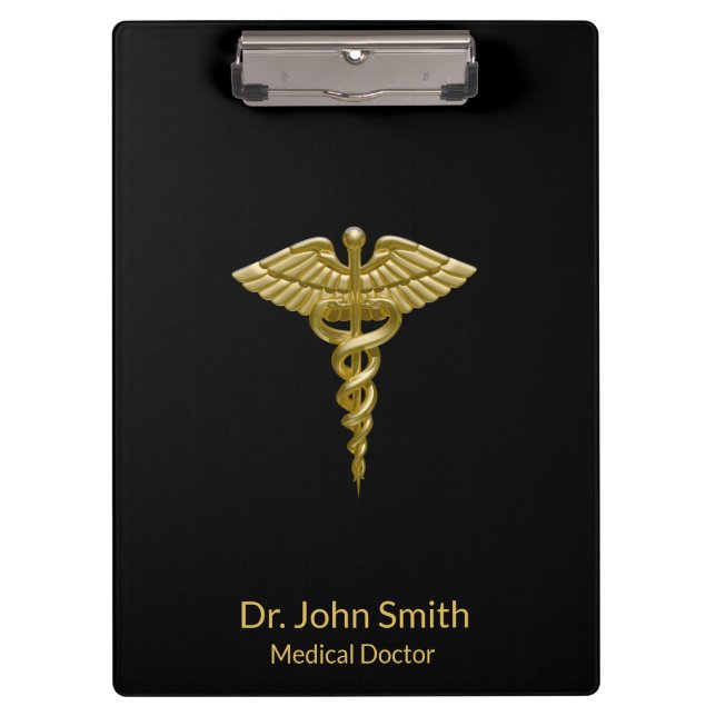 Classy Medical Gold Caduceus on Black - Clipboard (Front)