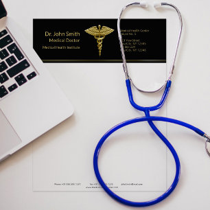Classy Medical Gold Caduceus on Black - Letterhead Template