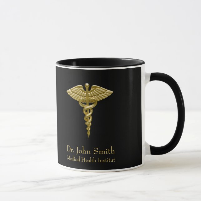 Classy Medical Gold Caduceus on Black Mug (Right)