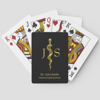 Classy Medical Rod of Asclepius Gold on Black Playing Cards