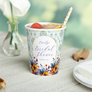 Classy Mediterranean Blue Floral Paper cup