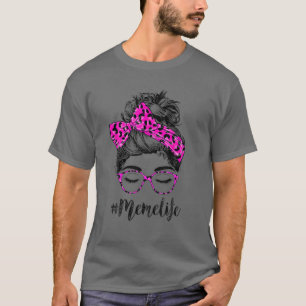 Classy Meme Life Messy Bun Pink Leopard Print Moth T-Shirt