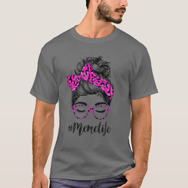 Classy Meme Life Messy Bun Pink Leopard Print Moth T-Shirt (Front)