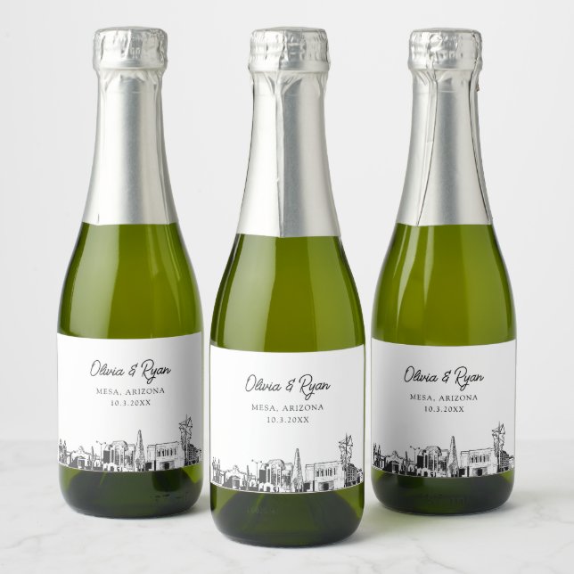 Classy Mesa Arizona Wedding Favour Custom Mini  Sparkling Wine Label (Bottles)