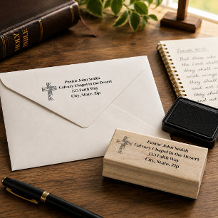Classy Metallic Cross Church Pastor Return Address Rubber Stamp